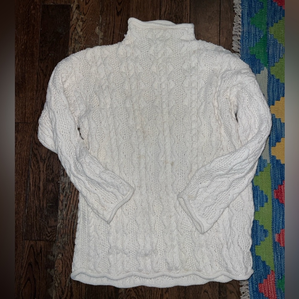 Eddie bauer mock neck white cotton fisherman sweater